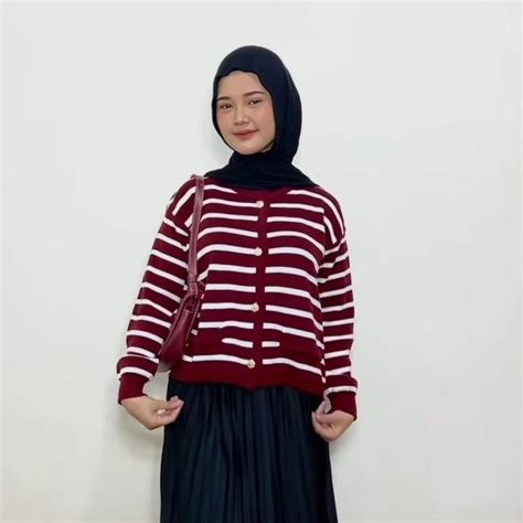 Jual Elzaco COD Monicca Stripes Knit Cardy Premium Jiso Cardigan