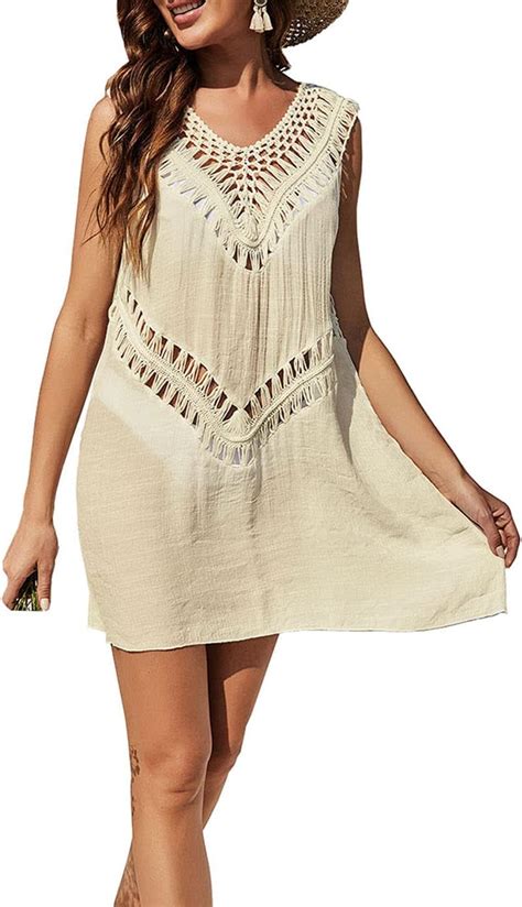 Strandkleid Damen Bikini Cover Ups Beachwear Ärmellos Pareos Strandkleider Westenkleid V