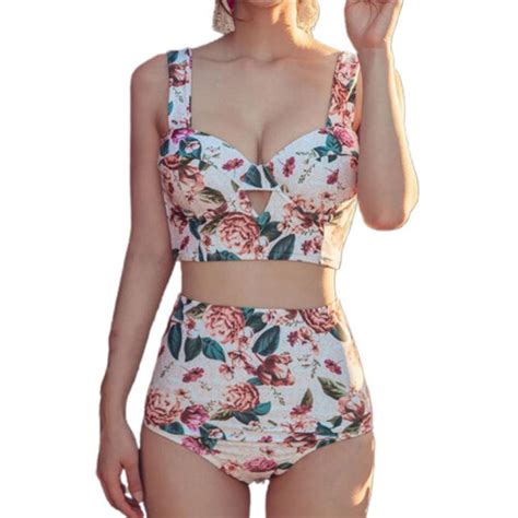 Strap Women Floral Sexy Swimsuit Bikini Set Criss Cross Wire High Waist Straps Female Mori Girl