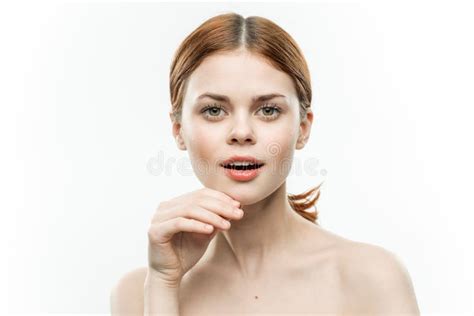 Attractive Woman Naked Shoulders Cosmetics Closed Eyes Stock Image Image Of Healthy Lady