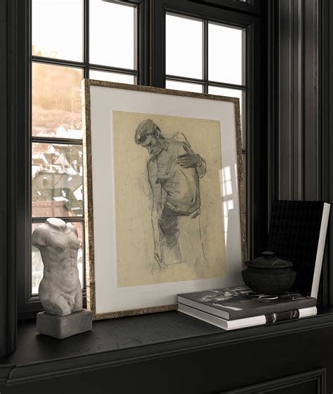 Vintage Nude Male Study Sketch Antique Drawing Neutral Tones Minimalist Gallery Wall Art Print