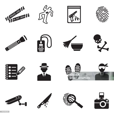 Crime Scene Icons Black Flat Design Vector Illustration Stock Illustration Download Image Now