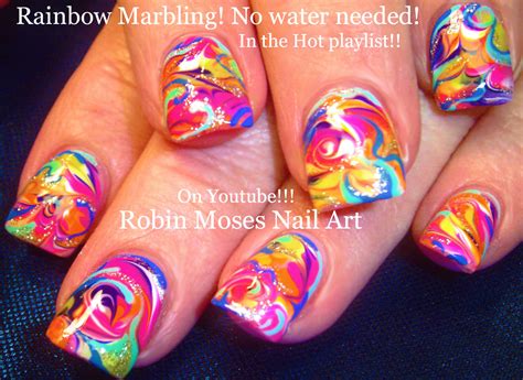 Nail Art By Robin Moses Neon Rainbow Nails Done With No Water Marbling