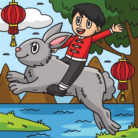 Boy Riding Rabbit Colored Cartoon Illustration 13655630 Vector Art At