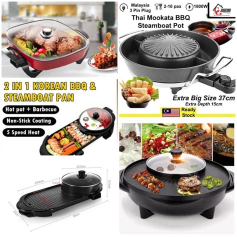 Ready Stock2 IN 1 Electric Barbecue Steamboat Non Stick BBQ Grill Pan Hot Pot Grill Shopee