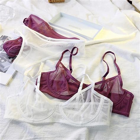 Cheap Sexy Lace Ultra Thin Bra Set For Women Mesh Transparent Lingerie