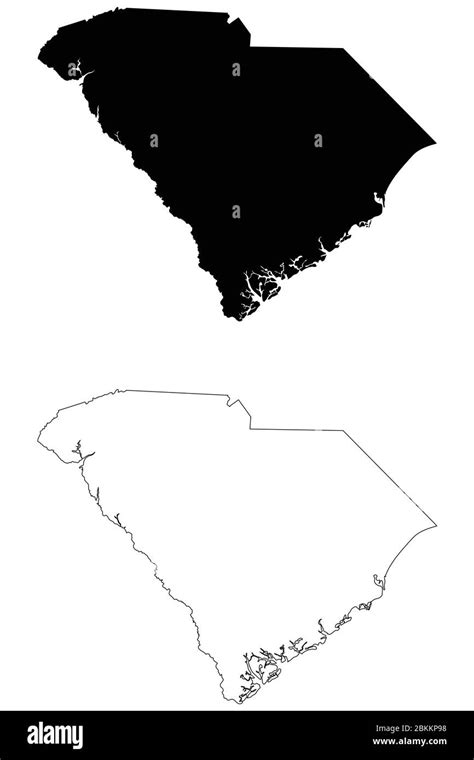 South Carolina Sc State Maps Black Silhouette And Outline Isolated On