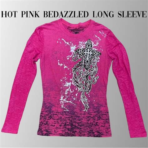 Hot Pink Bedazzled Long Sleeve Size Large Good Depop
