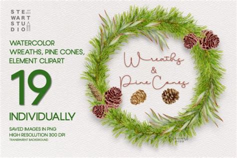 Watercolor Wreaths and Pine Cone Graphic by STEWART.STUDIO · Creative ...