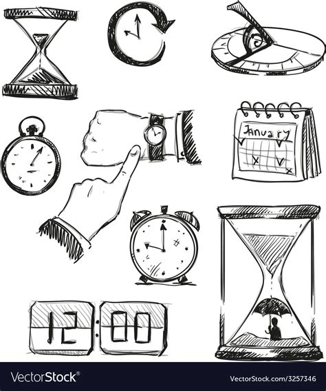 Freehand sketch of time symbols Royalty Free Vector Image