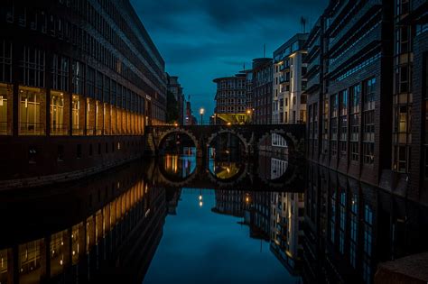 Buildings Bridge Architecture River Twilight Dark Hd Wallpaper