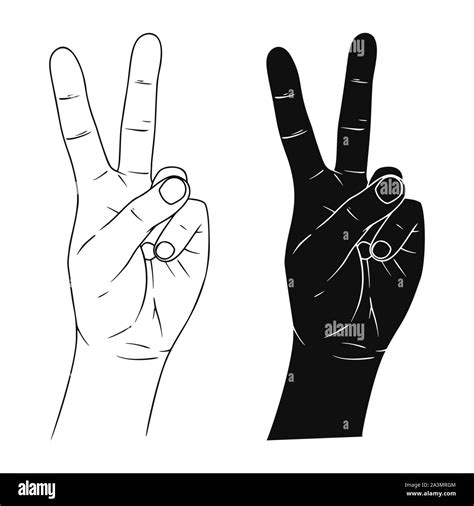 Hand Sign Victory Or Peace And Scissors Vector Illustration In Sketch