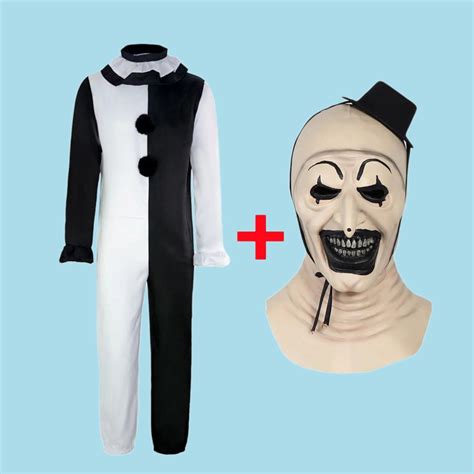 Terrifier Art The Clown Costume Mask Suit Cosplay Horror Evil Joker Hat