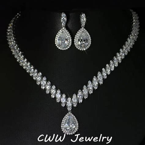 Buy High Quality Cubic Zirconia Wedding Necklace And Earrings Luxury Crystal