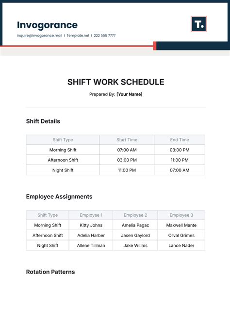 Free Night Shift Work Schedule Template to Edit Online