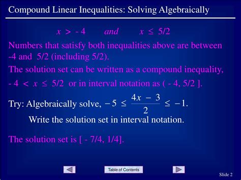 Ppt Compound Linear Inequalities Solving Algebraically Powerpoint Presentation Id503856