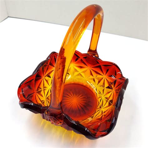 Indiana Glass Monticello Amberina Glass Basket Etsy