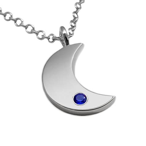 Blue Sapphire Moon Necklace Pendant In Sterling Silver Sterling Silver