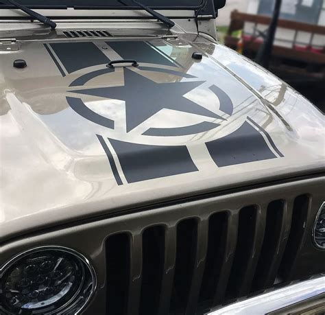 Distressed Oscar Mike Military Star Jeep Black Out Hood 3 Pi