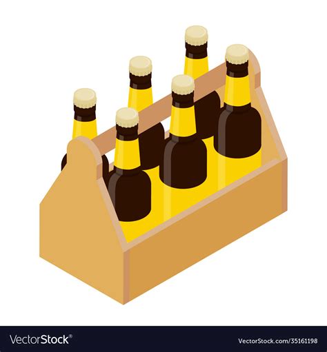 Six Pack Glass Beer Bottles Isolated On White Vector Image