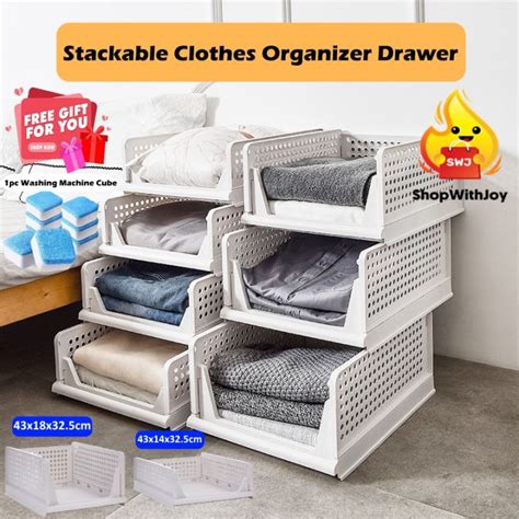 shopwithjoy foldable stackable storage clothes rack drawer basket