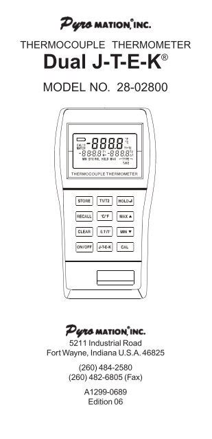 Instructions For Thermocouple Thermometer Dual J T E K