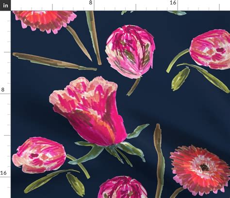 Moody Flowers Midnight Blue Fabric Spoonflower