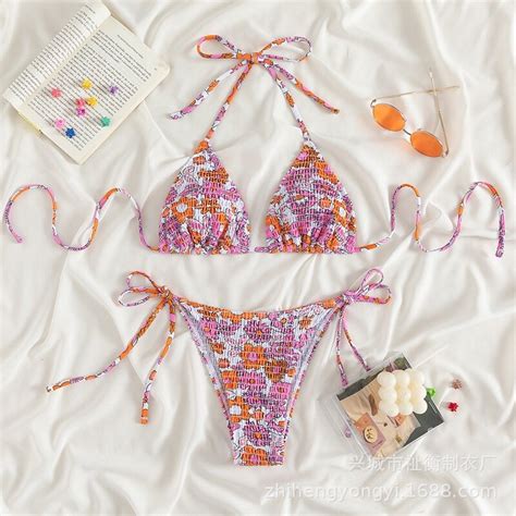 พรอมสง Bikini ชดวายนำ บกนผายนลายดอก แบบเชอกผก สนารกมาก สายฝอ เซกซ ม ลาย i