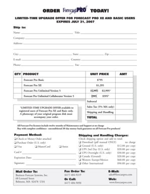 Fillable Online Forecast Pro Order Form Upgrade For Xe Basic Fax