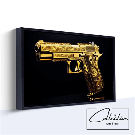 Gun Wall Art Firearm Poster Golden Vintage Gun Canvas Office - Etsy