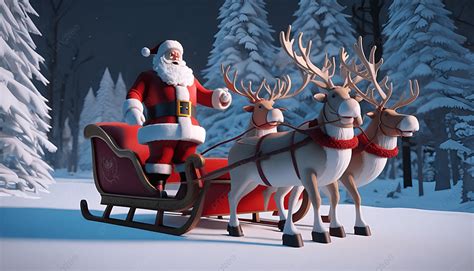 Santa Claus Rides On A Sleigh In Winter Background Santa Claus Sleigh