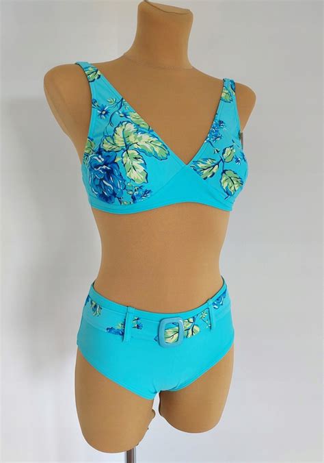 Błękitny W Kwiaty Bikini Strój Kąpielowy XL oficjalne archiwum Allegro