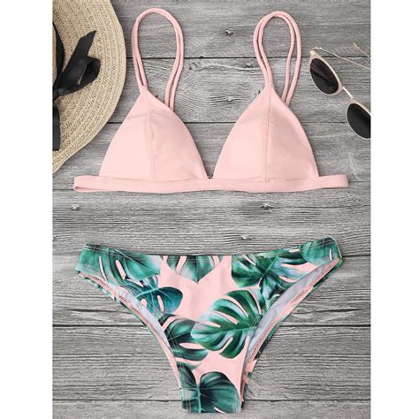 Conjunto De Bikini Con Estampado De Hojas Para Mujer Traje De Ba O Acolchado Con Realce