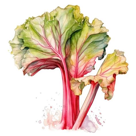 Premium Ai Image Rhubarb In Watercolor Style With Ink Outline On