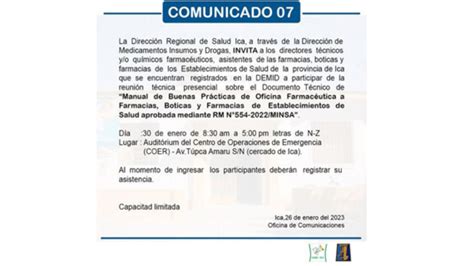 Comunicado 07 Noticias Dirección Regional de Salud de Ica