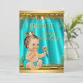 Boy Prince Baby Shower Aqua Teal Brunette Baby Invitation Zazzle