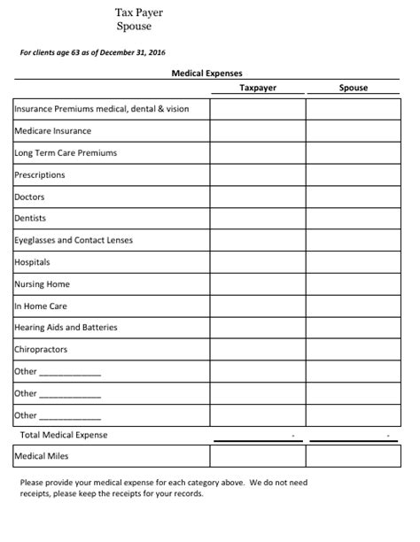 Medical Expenses Worksheet Download Fillable Pdf Templateroller