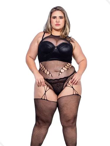 Conjunto Lingerie Plus Size Macacao Sensual Renda Arrastão MercadoLivre