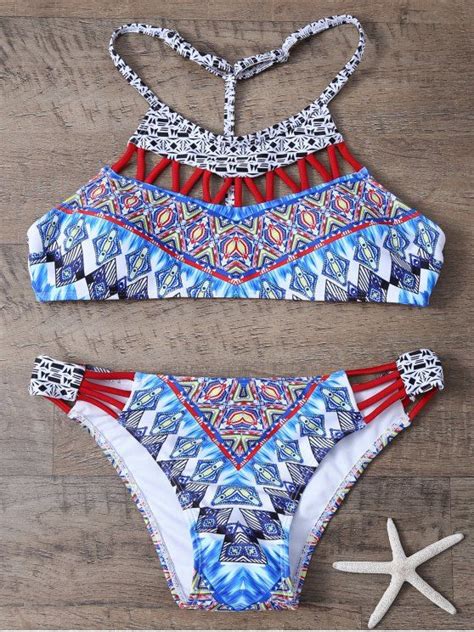 15 OFF 2021 Ethnic Style Print Cut Out Bikini Set In BLUE ZAFUL