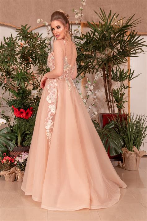 VESTIDO DE FESTA EVASÊ NUDE ROSÊ TULE E ORGANZA COLEÇÃO JARDIM ENCANTADO Maximus Atelier