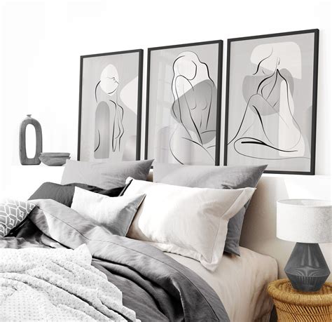 Grey Wall Prints Naked Line Art Bedroom Wall Decor Nude Etsy