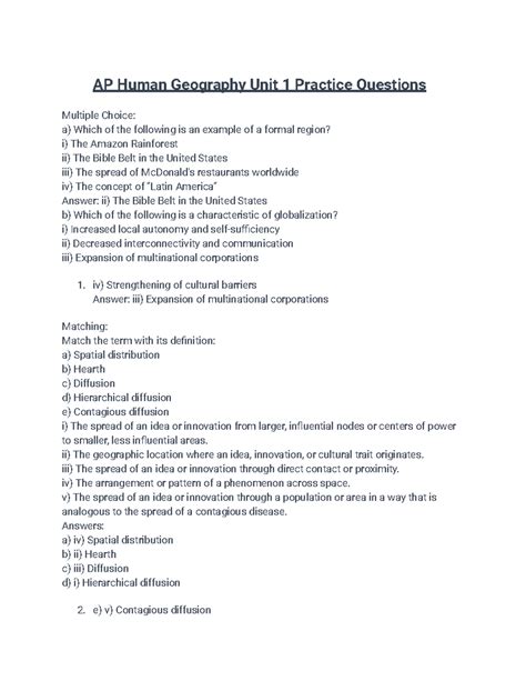 Human Geography Unit 1 Test Answers