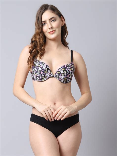Buy Prettycat Women Black Purple Printed Lingerie Set Lingerie Set