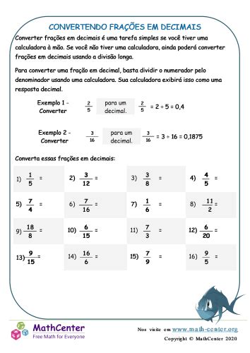 Fracoes E Numeros Decimais - Conversão De Porcentagens, Frações E Números Decimais – CLWRBK