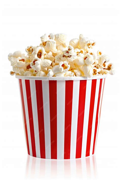 Premium Photo | A red and white striped bucket filled with popcorn