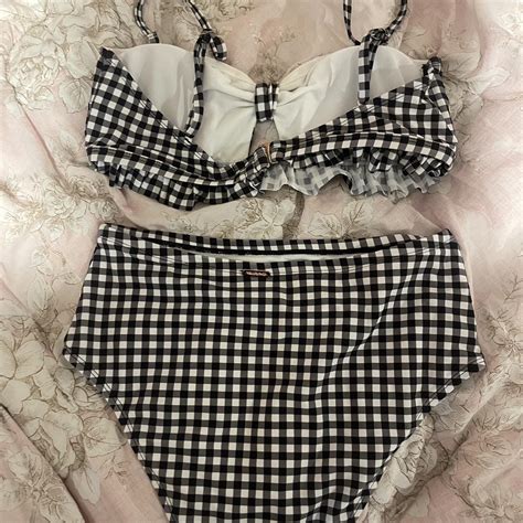 Black And White Gingham Bikini Set Great Condition Depop