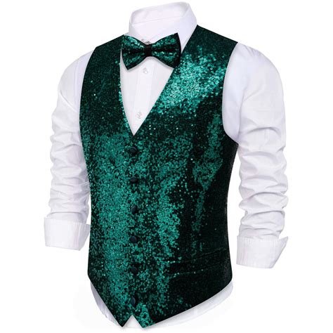 barry wang mens dark green sequins silk bow tie waistcoat vest set