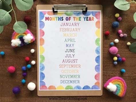 Free Printable Months Of The Year Chart