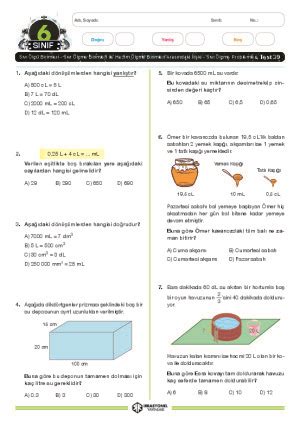 6 Sınıf Matematik Sıvı Ölçü ve Ölçme Birimleri ile Hacim Ölçme