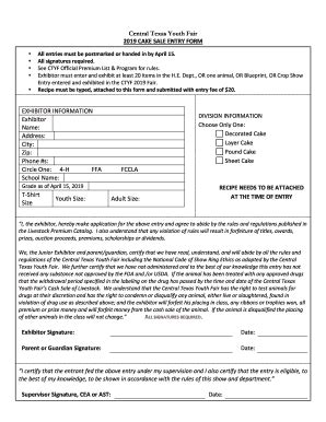 Fillable Online Central Texas Youth Fair Cake Sale Entry Form Fax